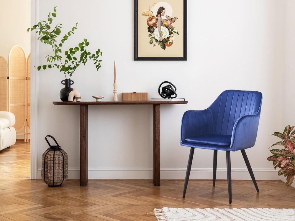 Lot de 2 chaises "Velma" en velours avec accoudoirs - Bleu
