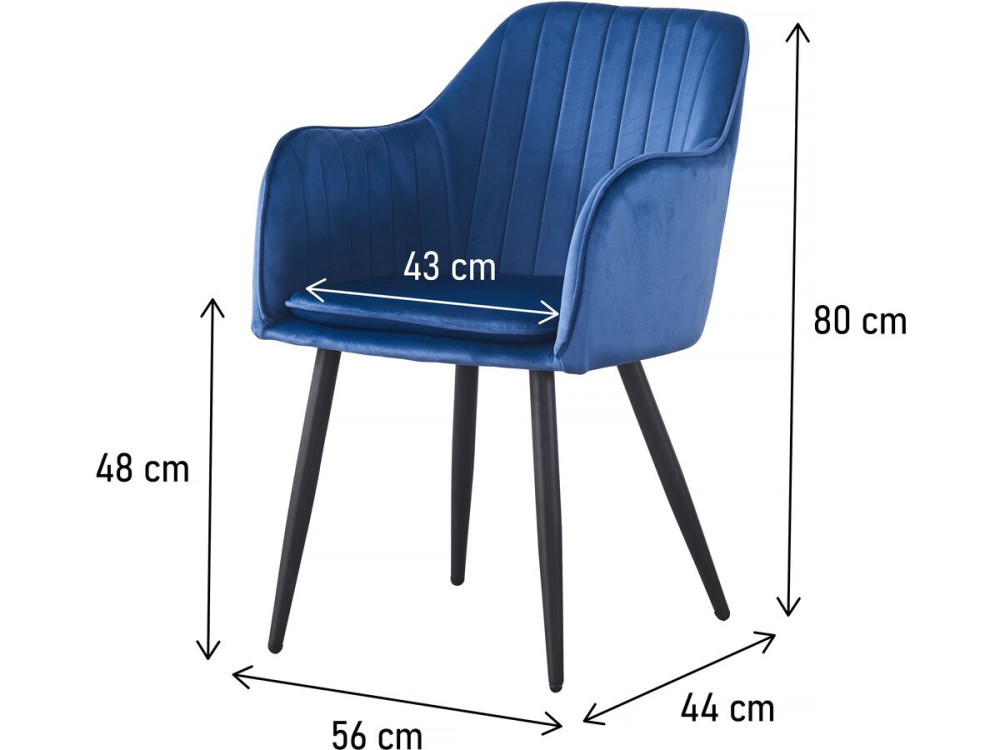 Lot de 2 chaises "Velma" en velours avec accoudoirs - Bleu