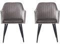 Lot de 2 chaises "Velma" en velours avec accoudoirs - Bleu - Gris