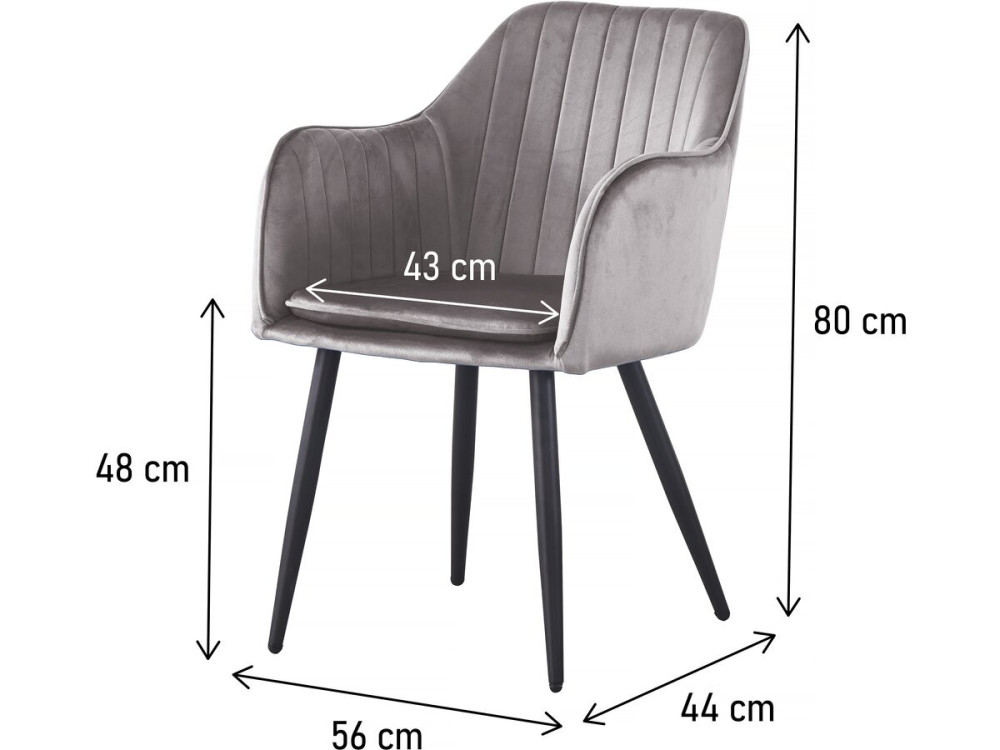 Lot de 2 chaises "Velma" en velours avec accoudoirs - Gris