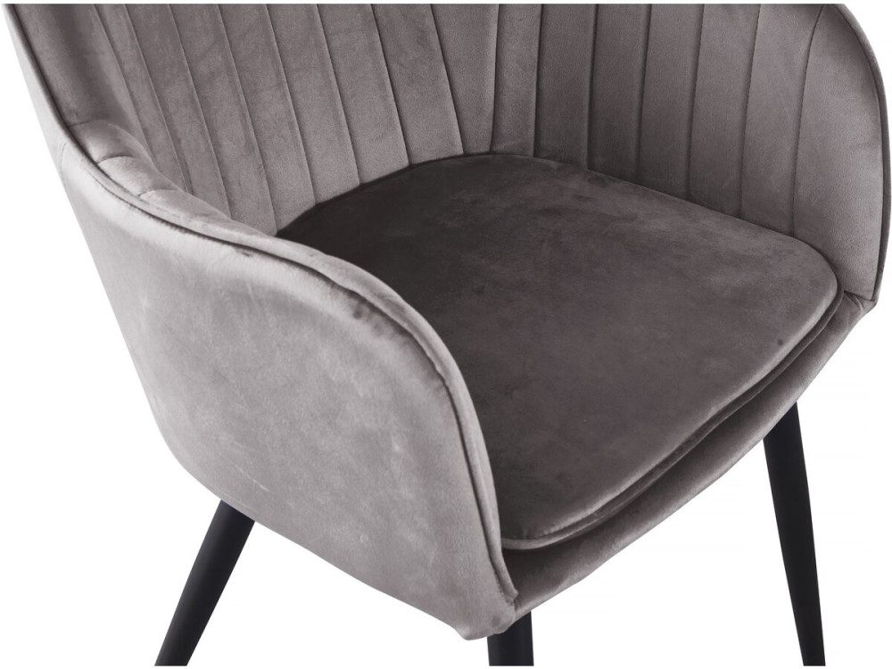 Lot de 2 chaises "Velma" en velours avec accoudoirs - Gris