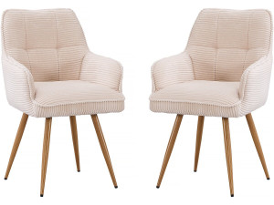 Lot de 2 chaises en velours côtelé  "Mayra" - 60 x 56 x 88 cm - Beige