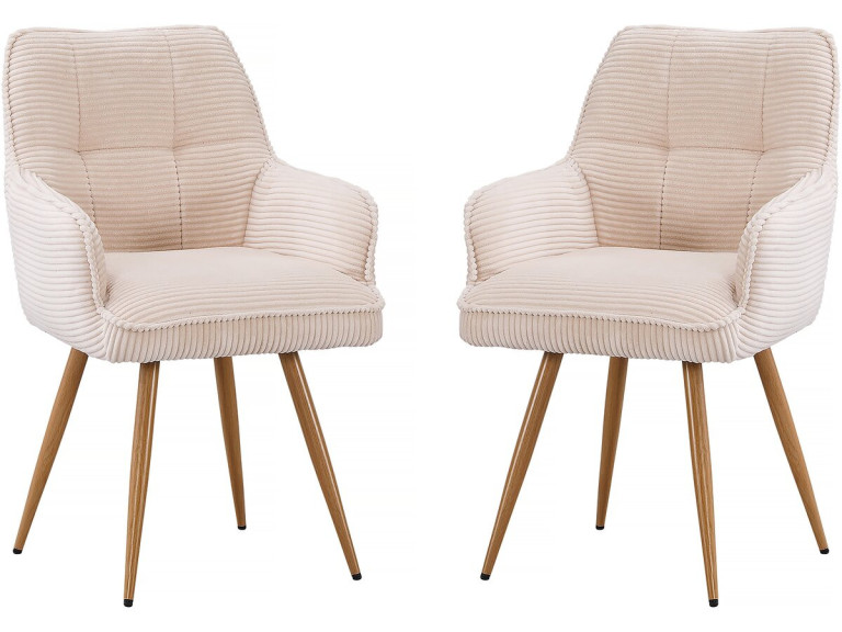 Lot de 2 chaises en velours côtelé  "Mayra" - 60 x 56 x 88 cm - Beige