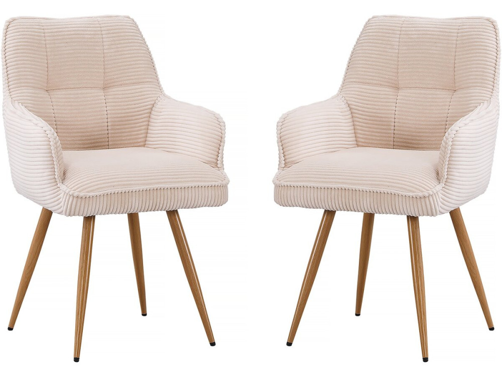 Lot de 2 chaises en velours côtelé  "Mayra" - 60 x 56 x 88 cm - Beige