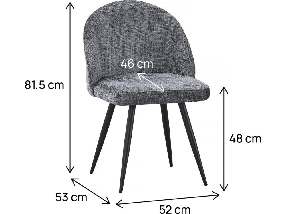 Lot de 2 chaises en tissu "Samuel" - 53 x 51 x 82 cm - Gris