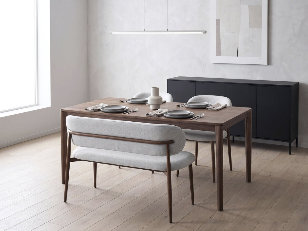 Banc de salle à manger en tissu - 110 cm - "Sélène" - 3 places - Gris clair et marron