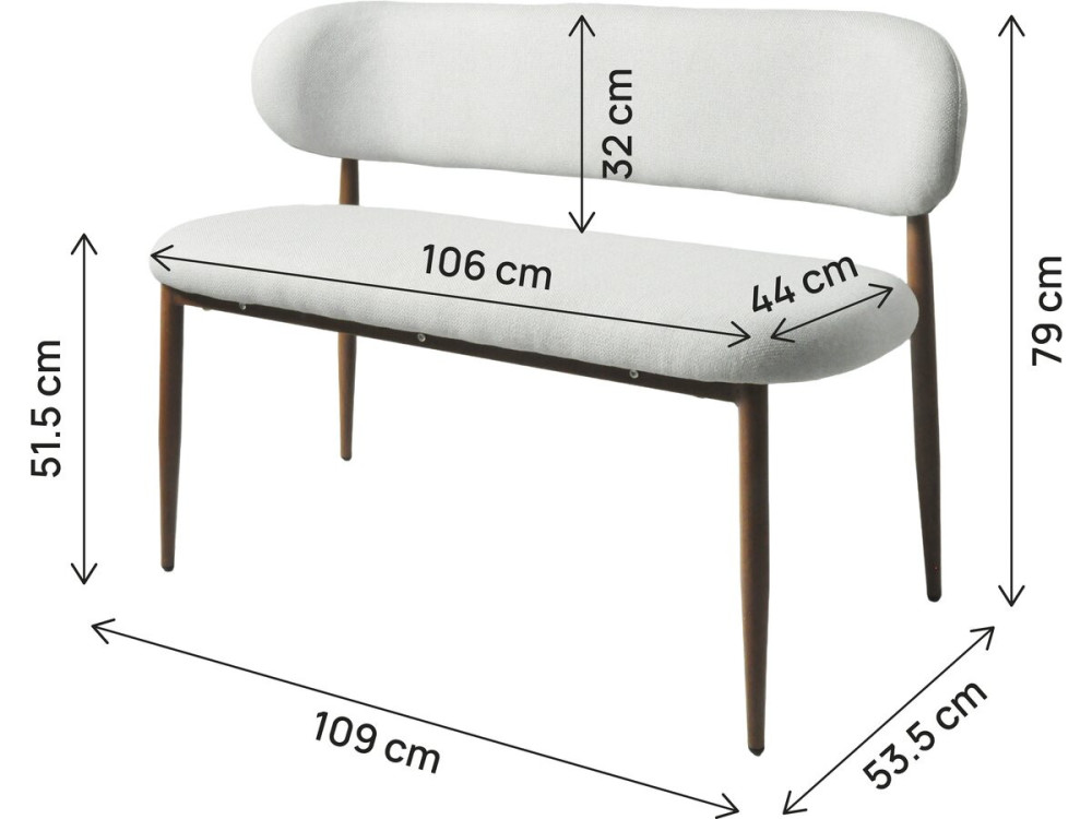 Banc de salle à manger en tissu - 110 cm - "Sélène" - 3 places - Gris clair et marron