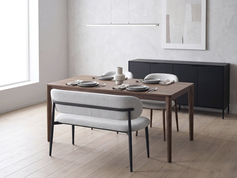 Banc de salle à manger en tissu - 110 cm - "Sélène" - 3 places - Gris clair et Noir