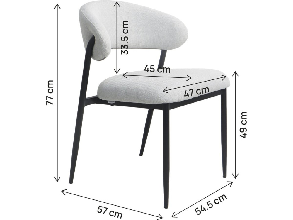 Lot de 2 chaises de salle à manger en tissu et métal "Edena" - Gris clair