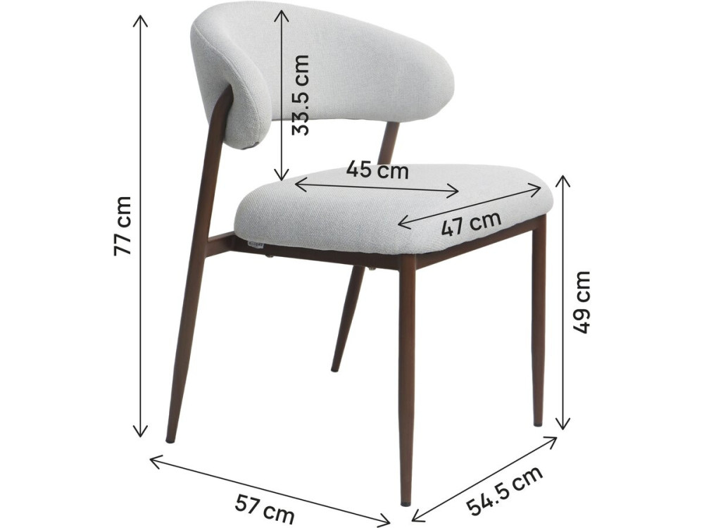 Lot de 2 chaises de salle à manger en tissu et métal "Edena" - Gris clair