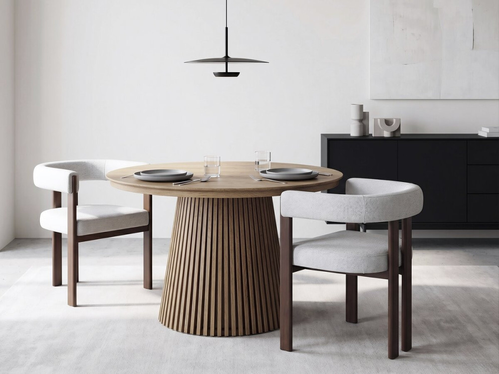 Fauteuil de salle à manger imitation bois "Neora" - Gris clair