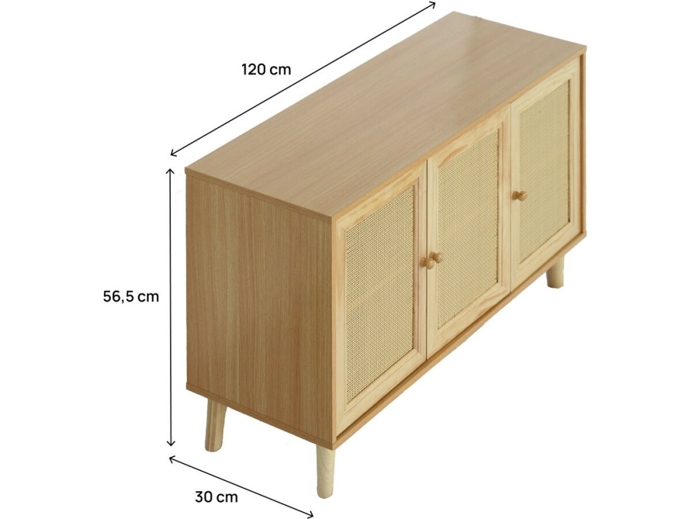 Buffet style cannage "Neuille" - 120 x 40 x 71.5 cm - Beige