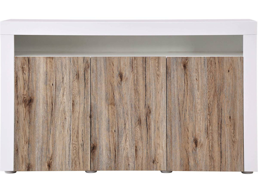Buffet LED "Bogota" - 155 x 40 x 92 cm - Chêne / Blanc laqué