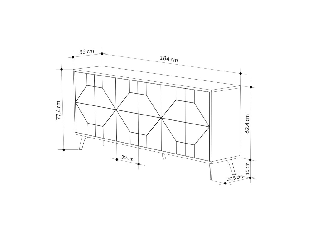 Buffet en bois "Dune" - 183 x 35 x 77 cm - Anthracite
