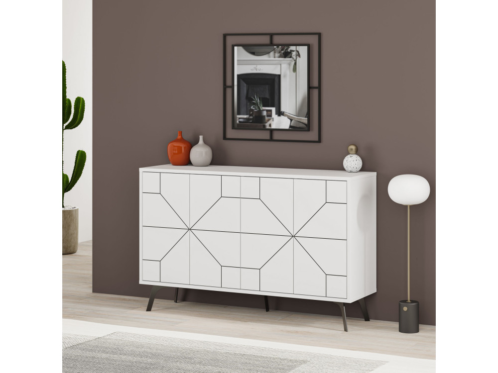 Buffet en bois "Dune" - 123 x 35 x 62 cm - Blanc