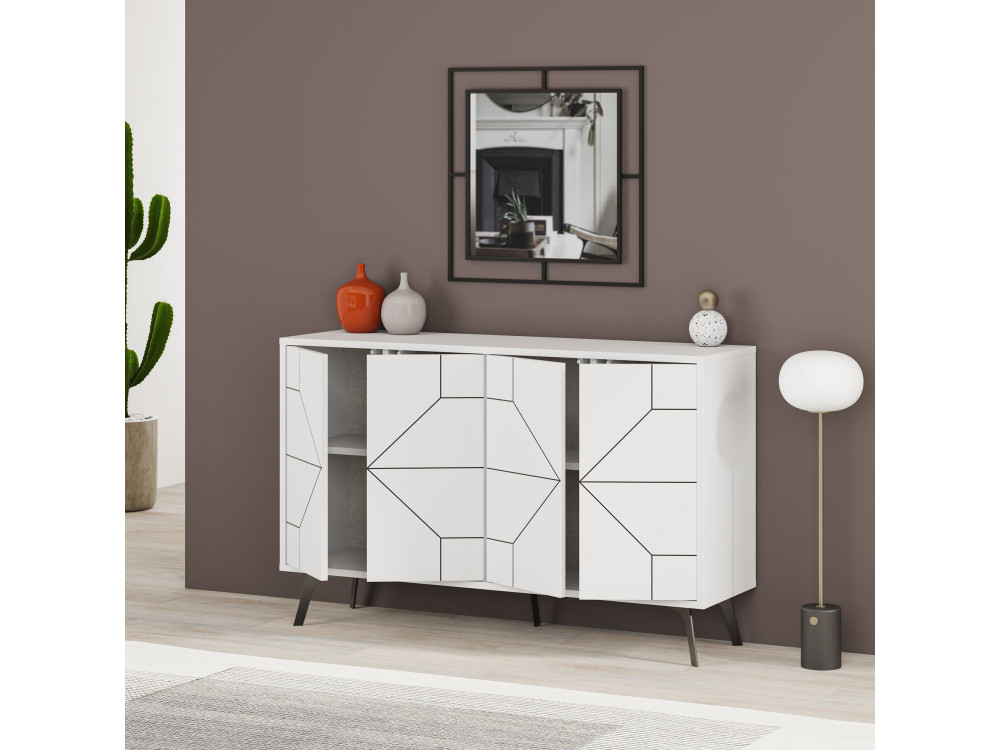 Buffet en bois "Dune" - 123 x 35 x 62 cm - Blanc