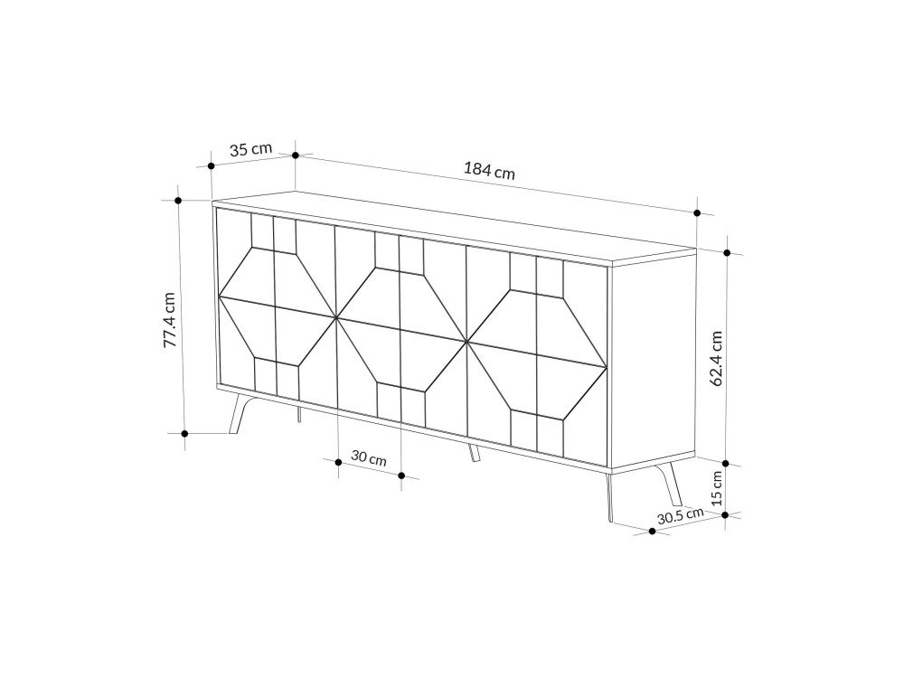 Buffet en bois "Dune" - 184 x 35 x 77 cm - Moka clair