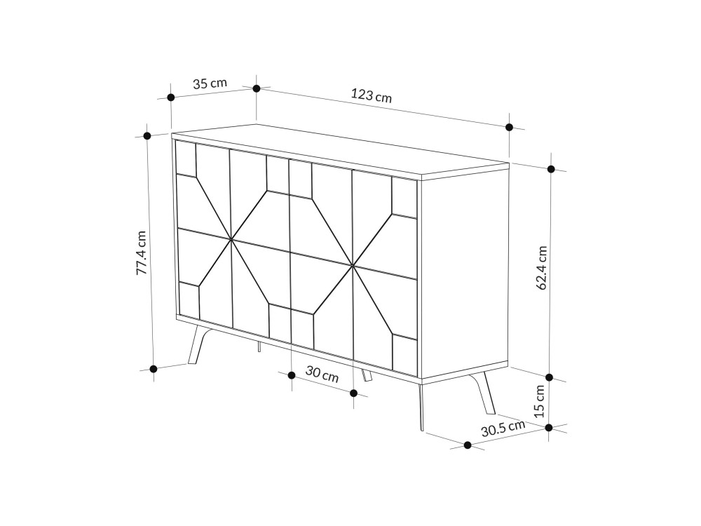Buffet en bois "Dune" - 123 x 35 x 62 cm - Beige