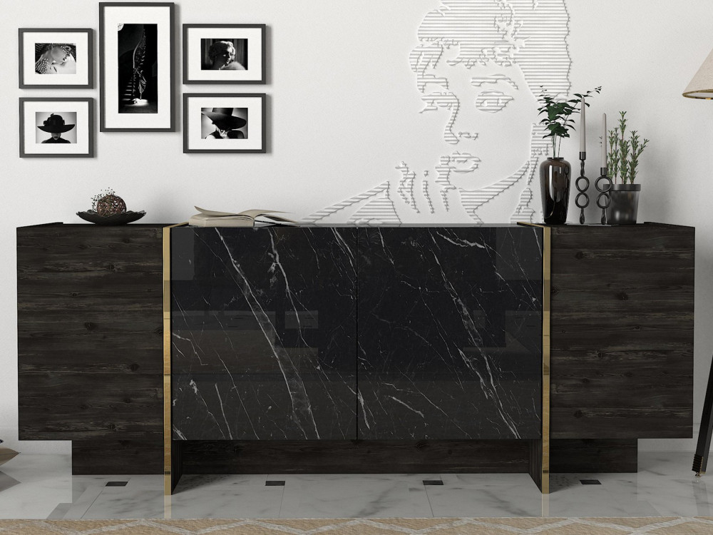 Buffet en bois "Veyron" - 180 x 46 x 75 cm - Noir Or
