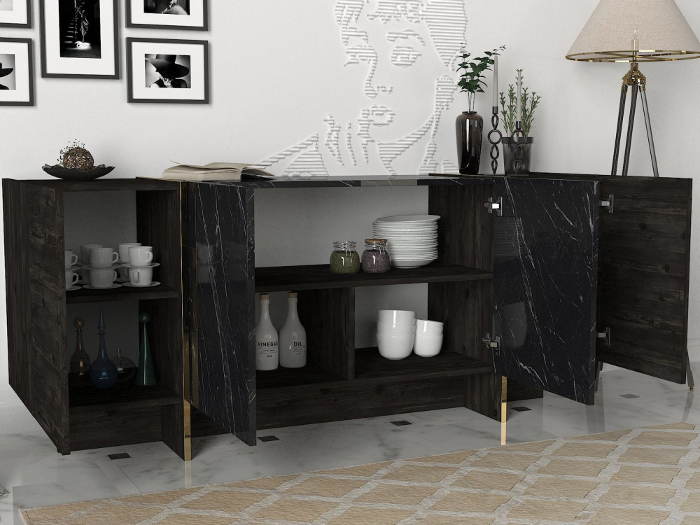 Buffet en bois "Veyron" - 180 x 46 x 75 cm - Noir Or