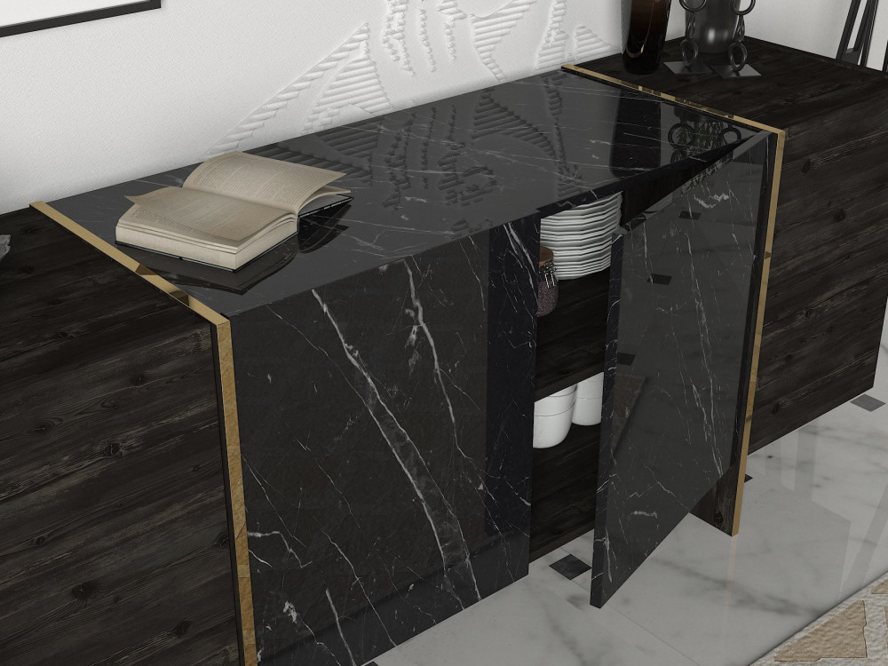 Buffet en bois "Veyron" - 180 x 46 x 75 cm - Noir Or