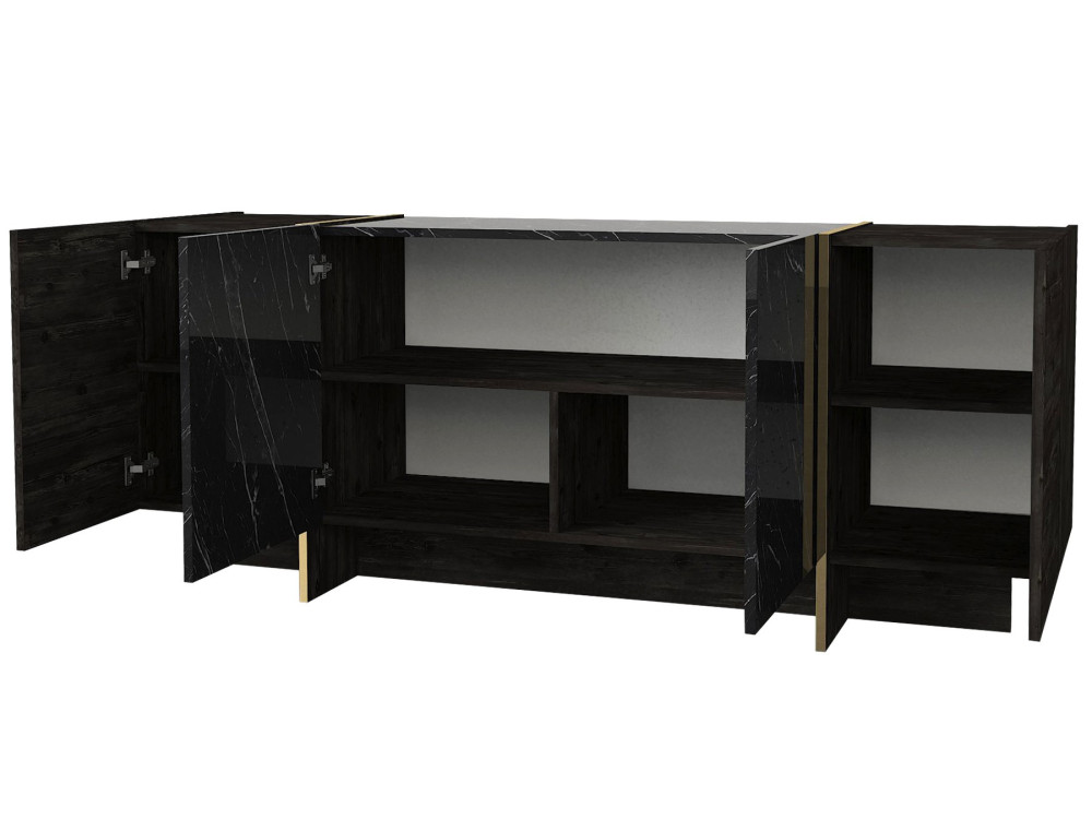 Buffet en bois "Veyron" - 180 x 46 x 75 cm - Noir Or