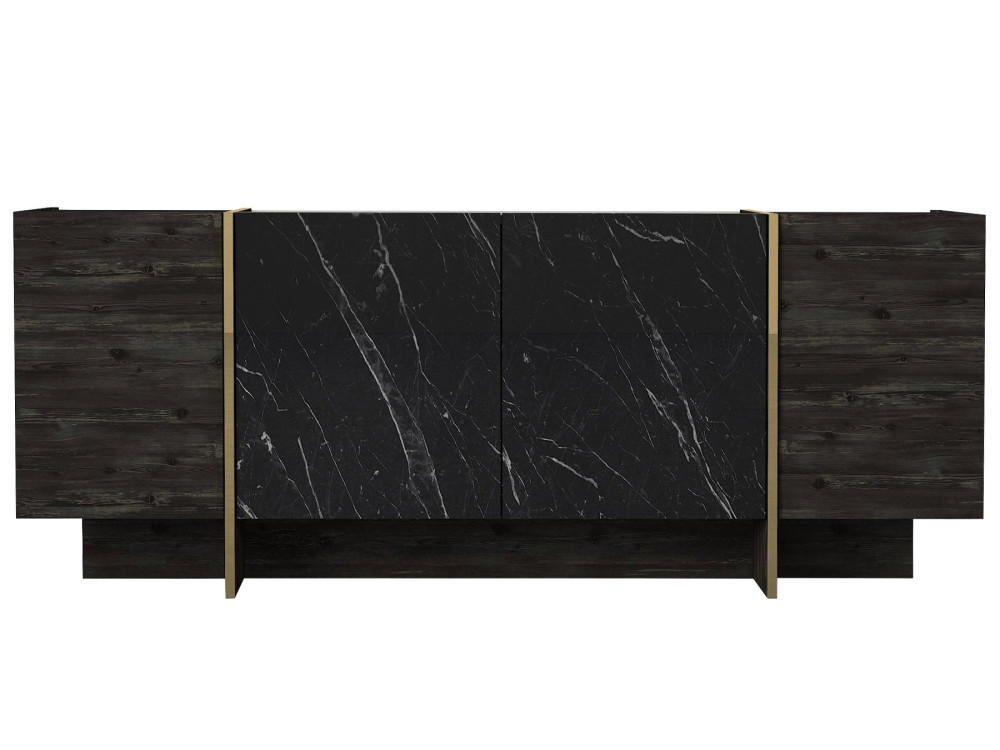 Buffet en bois "Veyron" - 180 x 46 x 75 cm - Noir Or