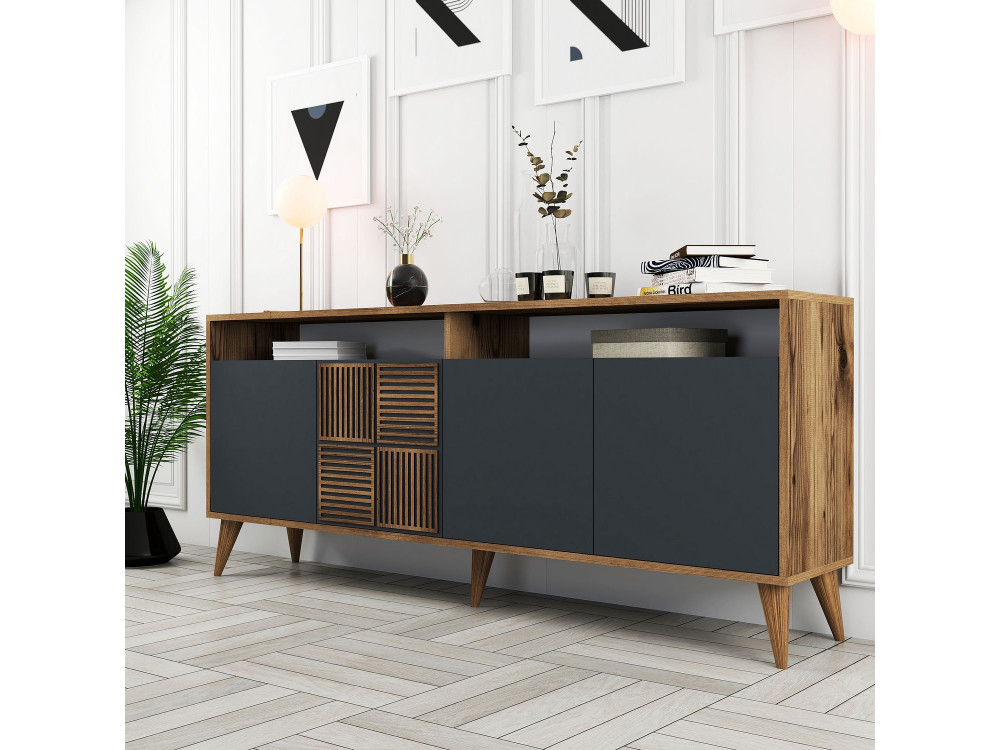 Buffet en bois "Milan" - 180 x 35 x 78 cm - Noyer Anthracite