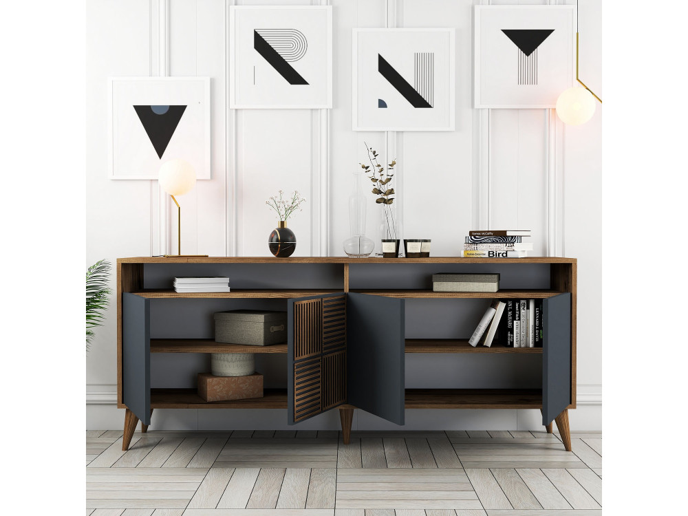 Buffet en bois "Milan" - 180 x 35 x 78 cm - Noyer Anthracite