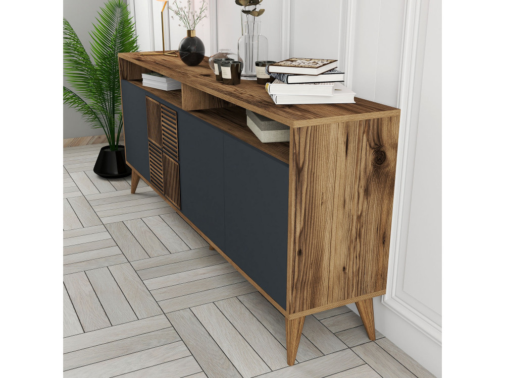 Buffet en bois "Milan" - 180 x 35 x 78 cm - Noyer Anthracite