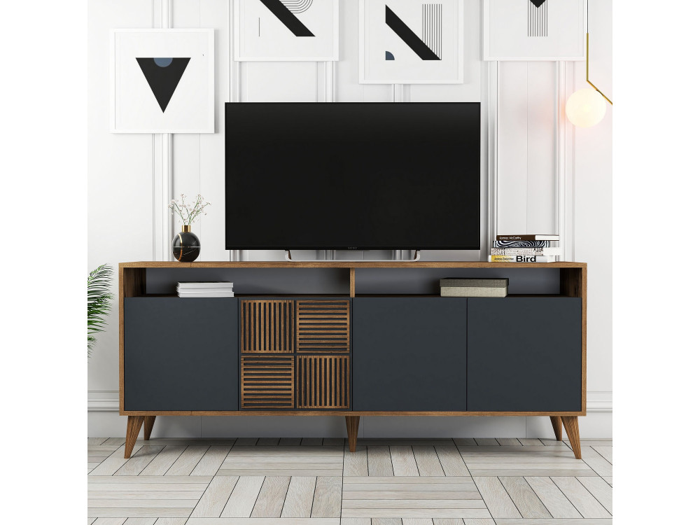 Buffet en bois "Milan" - 180 x 35 x 78 cm - Noyer Anthracite