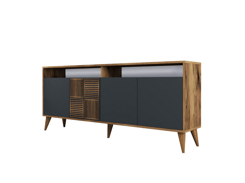Buffet en bois "Milan" - 180 x 35 x 78 cm - Noyer Anthracite