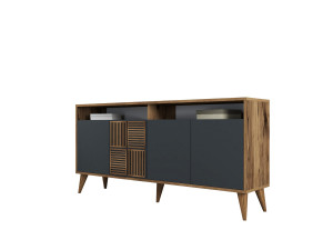 Buffet en bois "Milan" - 160 x 35 x 78 cm - Noyer, Anthracite