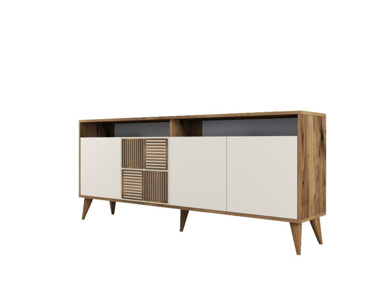 Buffet en bois "Milan" - 180 x 35 x 78 cm - Noyer, Crème