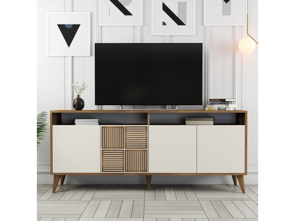 Buffet en bois "Milan" - 180 x 35 x 78 cm - Noyer, Crème