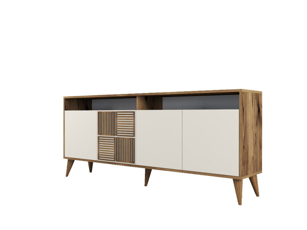 Buffet en bois "Milan" - 180 x 35 x 78 cm - Noyer, Crème