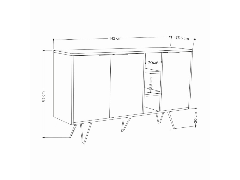 Buffet en bois "Clara" - 142 x 36 x 83 cm - Grès