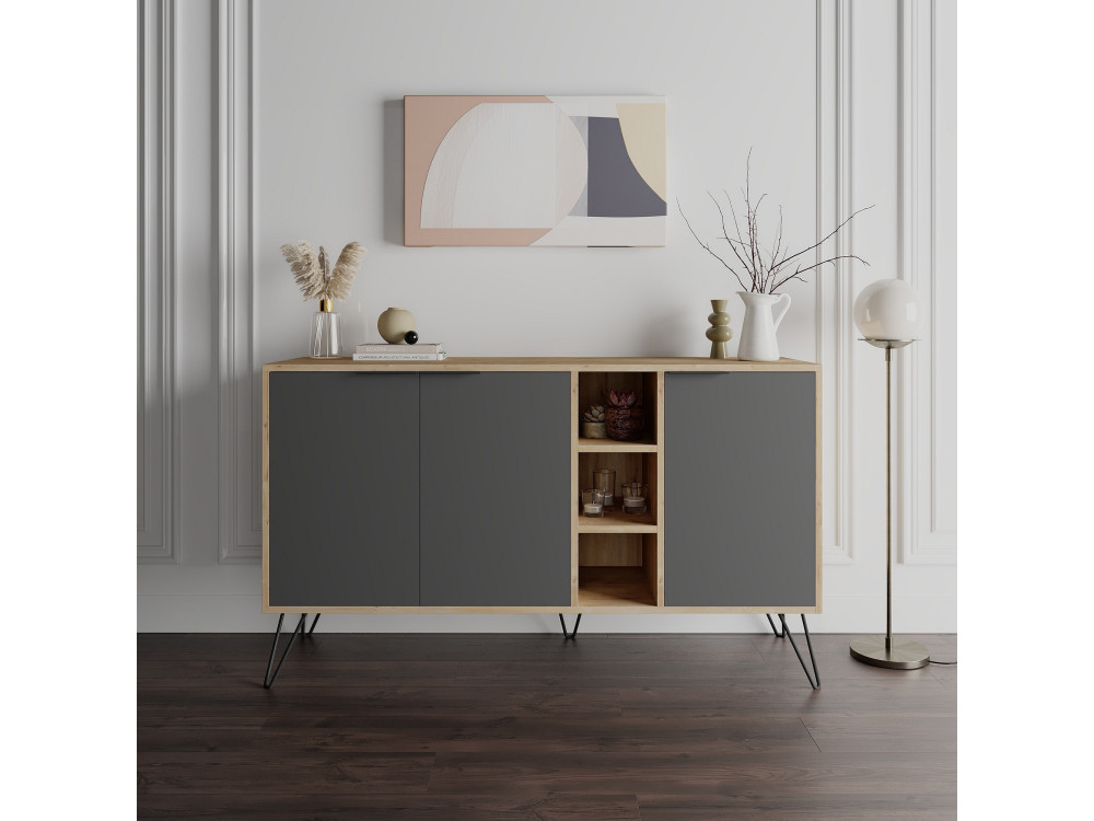 Buffet en bois "Clara" - 142 x 36 x 83 cm - Gris anthracite