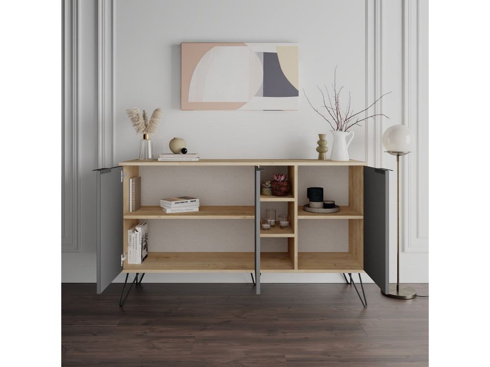 Buffet en bois "Clara" - 142 x 36 x 83 cm - Gris anthracite