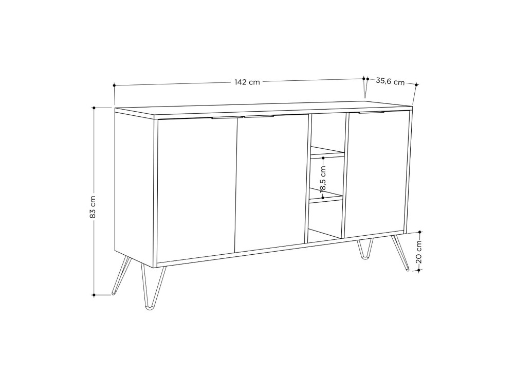 Buffet en bois "Clara" - 142 x 36 x 83 cm - Gris anthracite