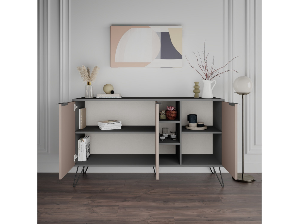 Buffet en bois "Clara" - 142 x 36 x 83 cm - Moka clair