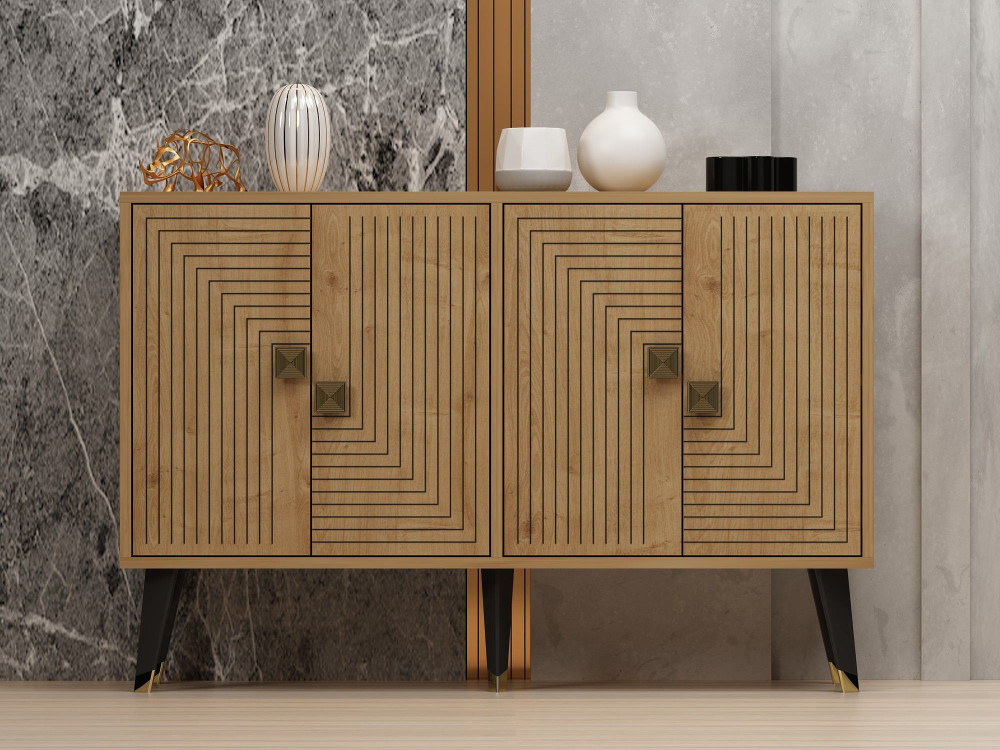 Buffet en bois "Ahart" - 120 x 30 x 80 cm - Chêne Saphir Or