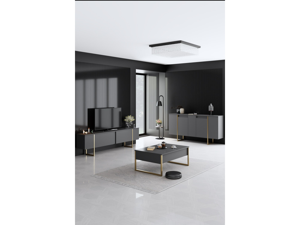 Buffet en bois "Luxe" - 160 x 35 x 80 cm - Anthracite Doré