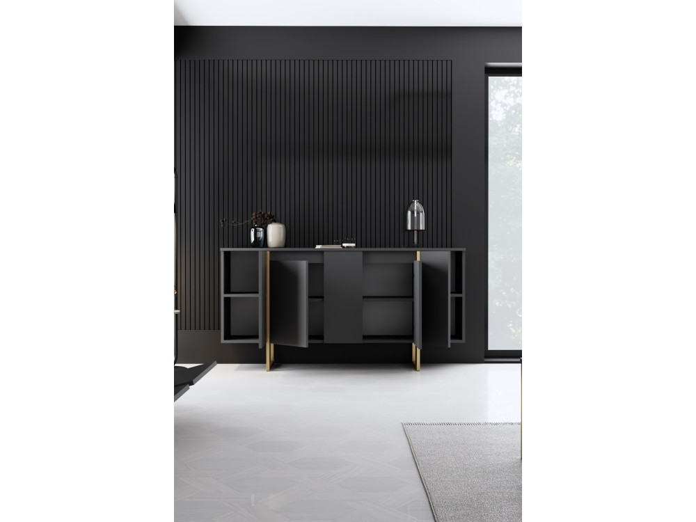 Buffet en bois "Luxe" - 160 x 35 x 80 cm - Anthracite Doré