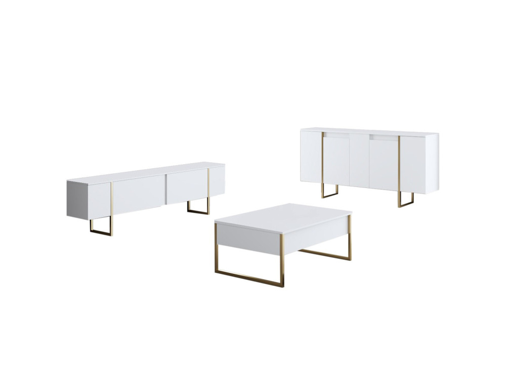 Buffet en bois "Luxe" - 160 x 35 x 80 cm - Or blanc
