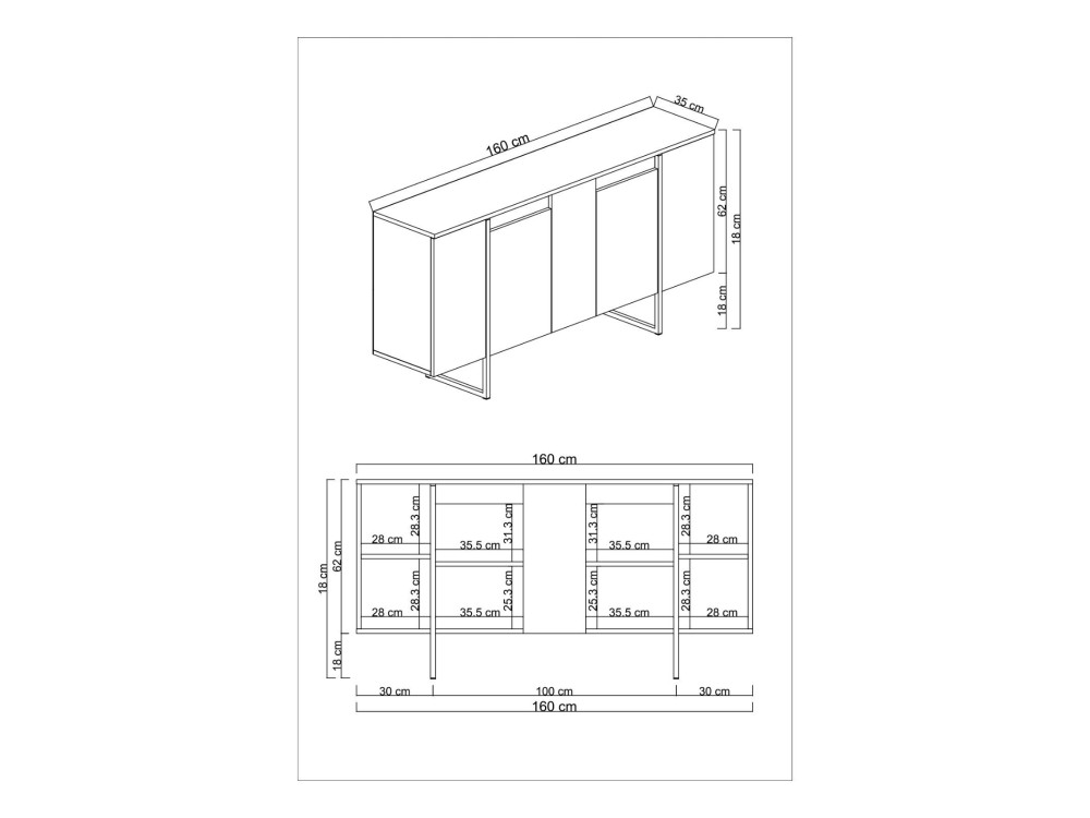 Buffet en bois "Luxe" - 160 x 35 x 80 cm - Marron