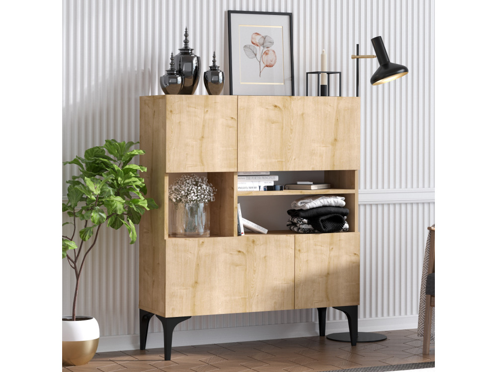 Buffet en bois "Krista" - 100 x 35 x 125 cm - Chêne Saphir