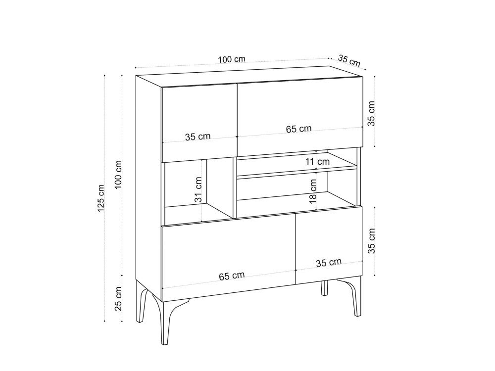 Buffet en bois "Krista" - 100 x 35 x 125 cm - Chêne Saphir