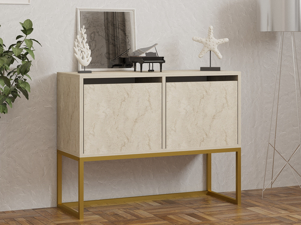 Buffet en bois "Zermat" - 90 x 34 x 70 cm - Travertin