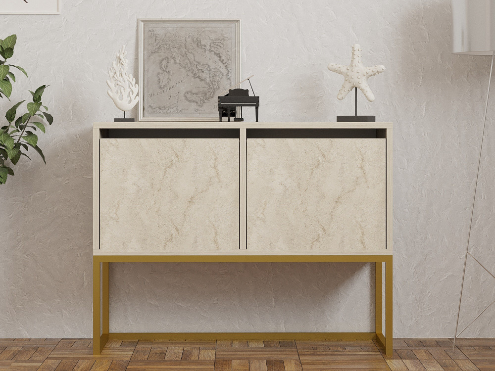 Buffet en bois "Zermat" - 90 x 34 x 70 cm - Travertin